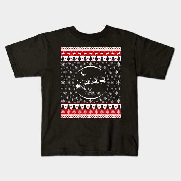 Santa Reindeers Sleigh Christmas Kids T-Shirt by Sleazoid